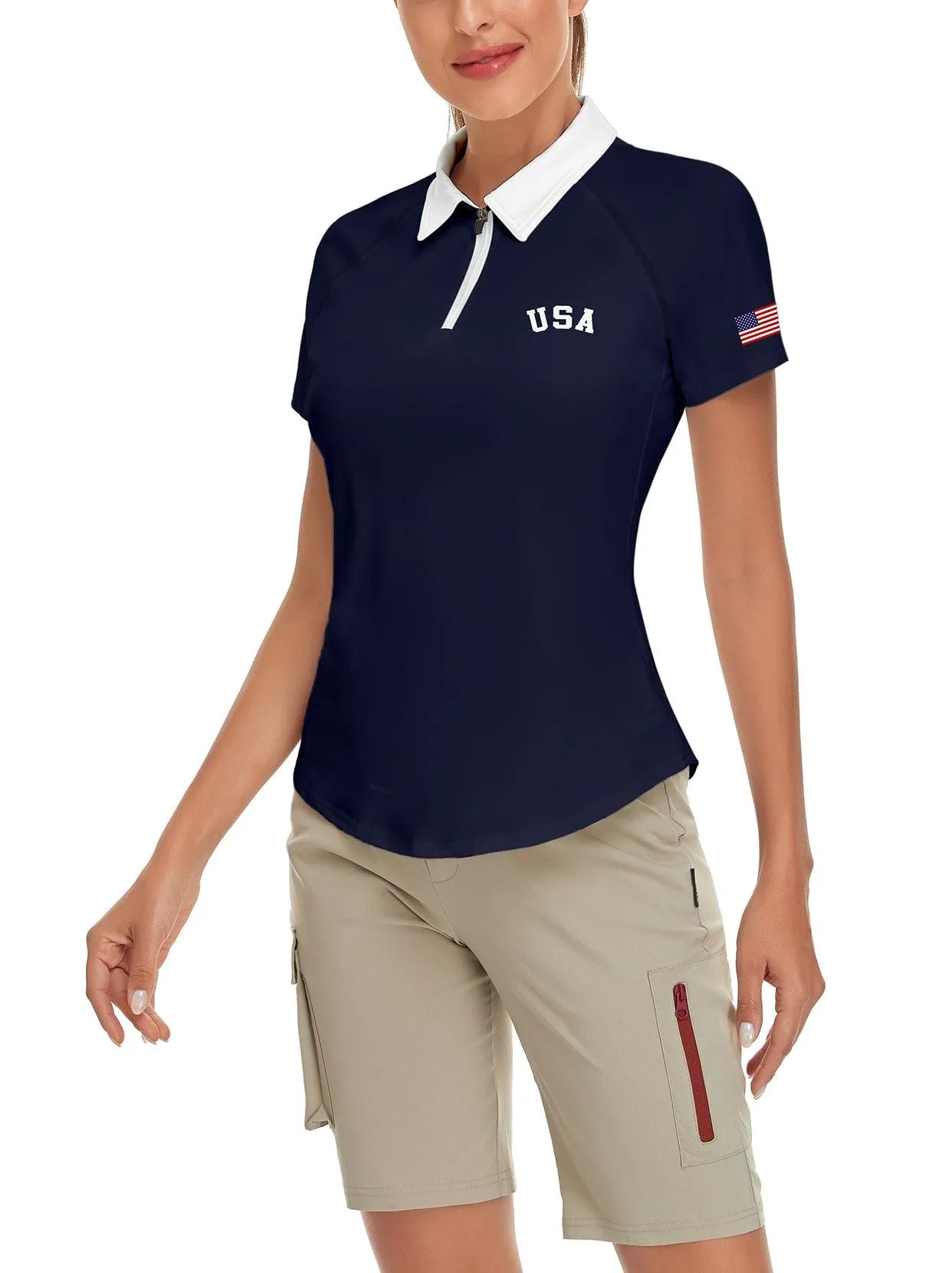 Letters and Flag Short-sleeve Golf Polo for Women