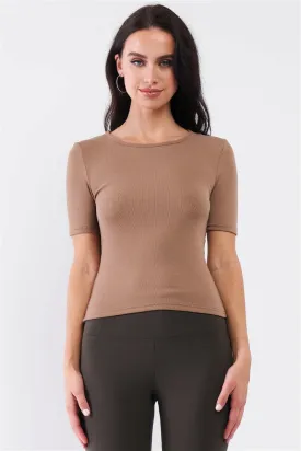 Light Ribbed Crew Neck Short Sleeve Basic Tee