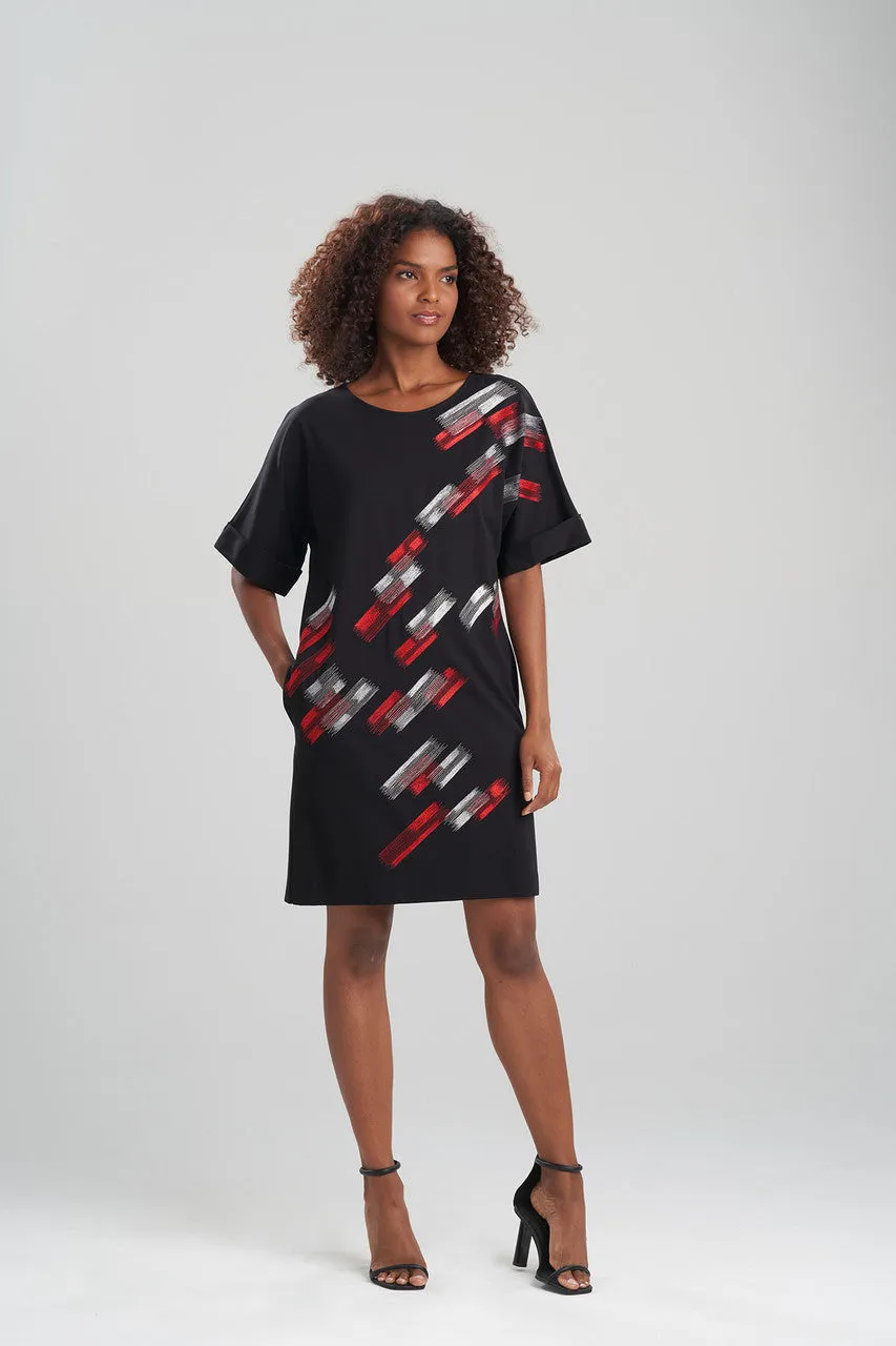 Light Weight Ponte Brushstroke Embroidered T-Shirt Dress