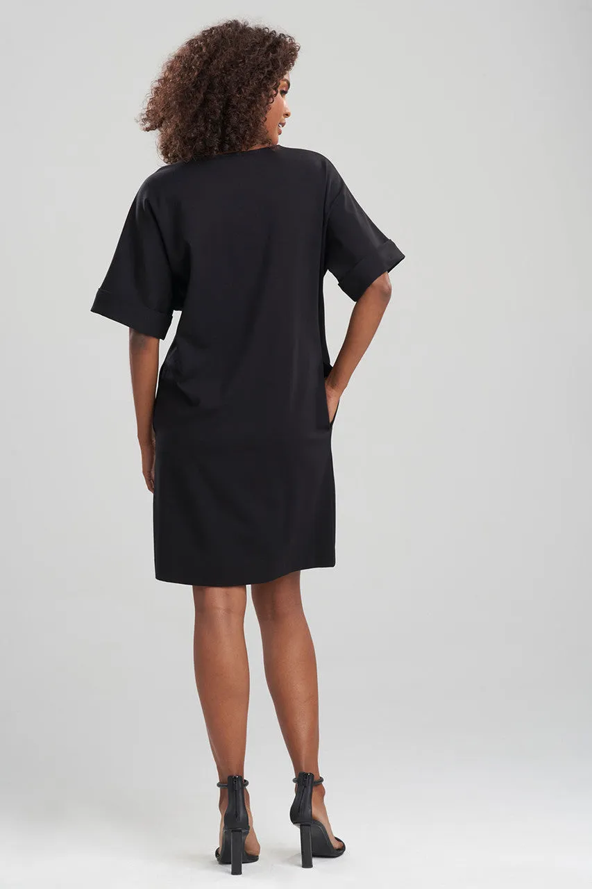 Light Weight Ponte Brushstroke Embroidered T-Shirt Dress