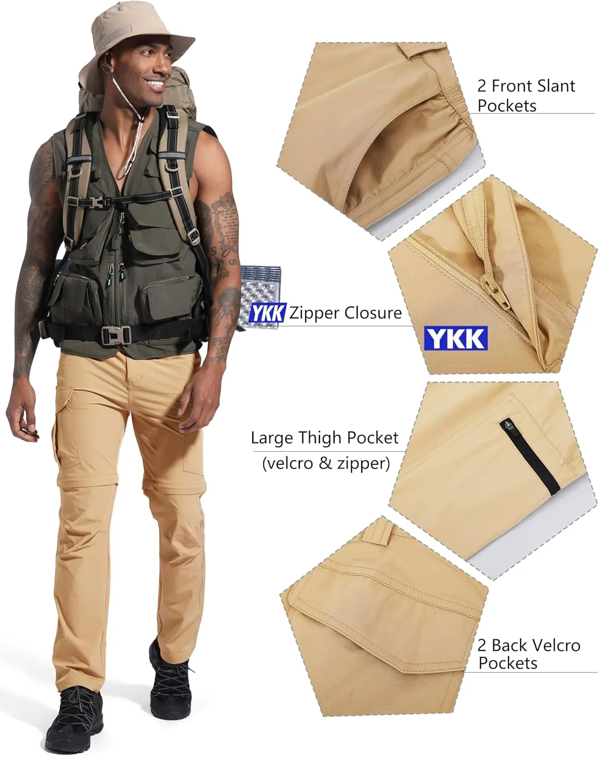 Men's Lightweight Hiking Cargo Work Pants Quick Dry Water Resistant Fishing Travel Climbing Outdoor Stretch Pants