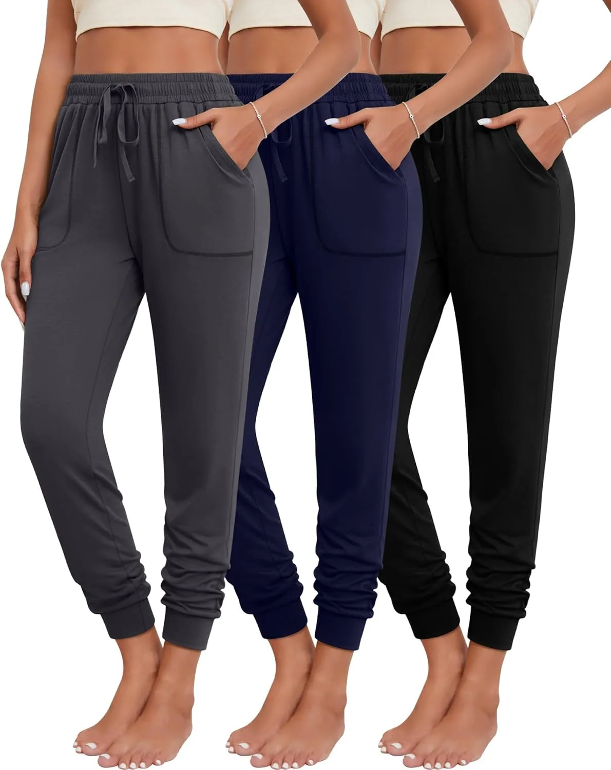 Neer 3 Pack Women's Sweatpants with Pockets, Soft Jogger Pants Lightweight Lounge Athletic Pants for Workout Running Yoga