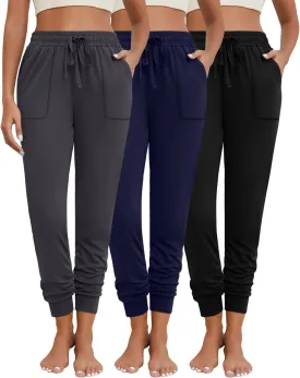 Neer 3 Pack Women's Sweatpants with Pockets, Soft Jogger Pants Lightweight Lounge Athletic Pants for Workout Running Yoga