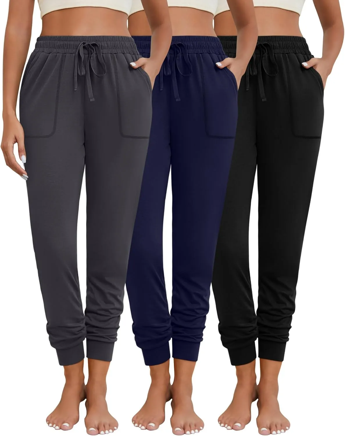 Neer 3 Pack Women's Sweatpants with Pockets, Soft Jogger Pants Lightweight Lounge Athletic Pants for Workout Running Yoga