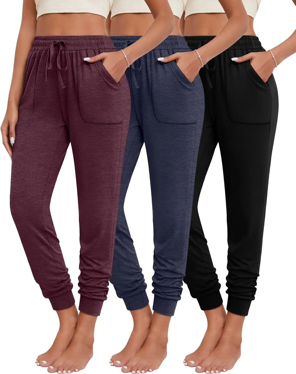 Neer 3 Pack Women's Sweatpants with Pockets, Soft Jogger Pants Lightweight Lounge Athletic Pants for Workout Running Yoga