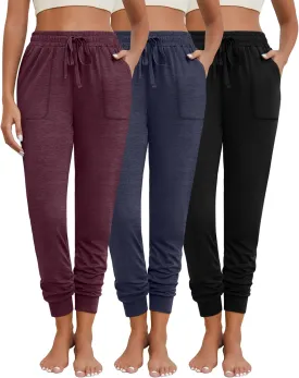 Neer 3 Pack Women's Sweatpants with Pockets, Soft Jogger Pants Lightweight Lounge Athletic Pants for Workout Running Yoga