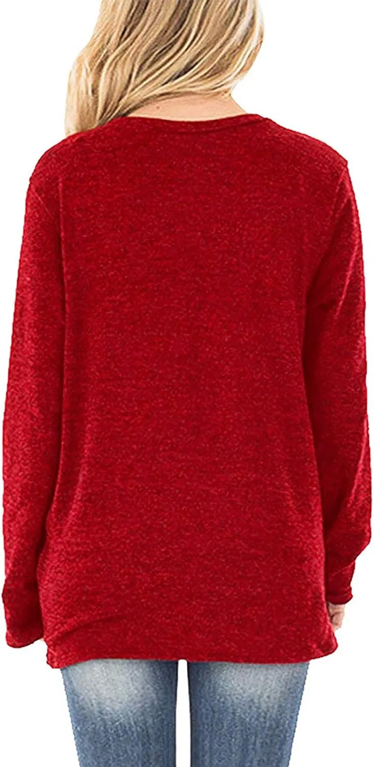 NIASHOT Womens Long Sleeves Tops V Neck Casual Fall Sweaters Shirts