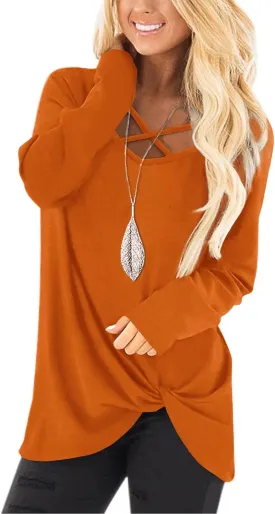 NIASHOT Womens Long Sleeves Tops V Neck Casual Fall Sweaters Shirts