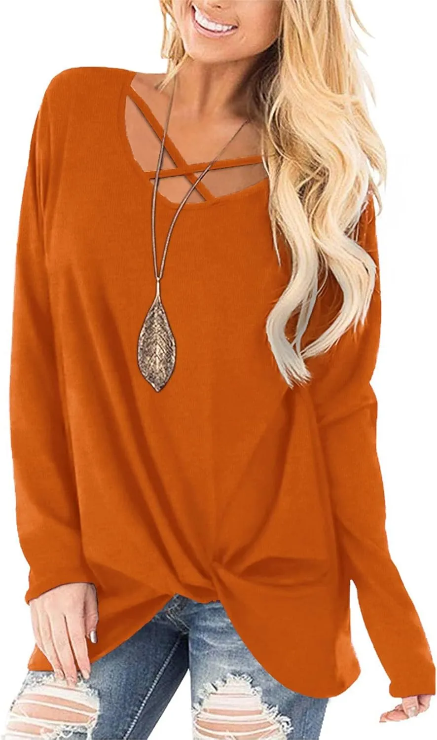 NIASHOT Womens Long Sleeves Tops V Neck Casual Fall Sweaters Shirts