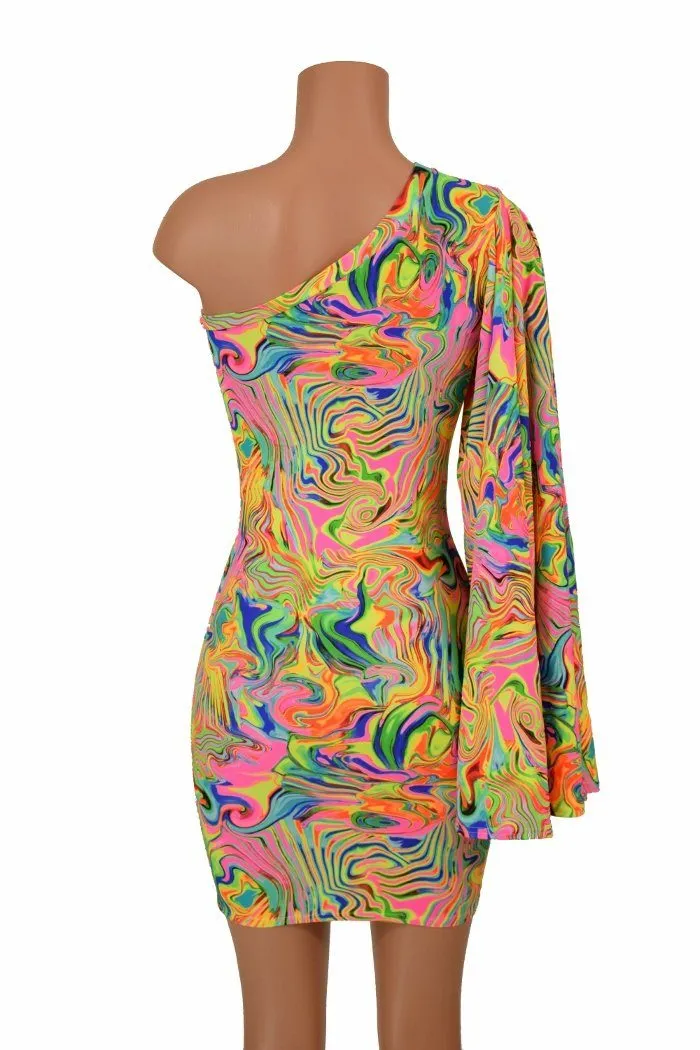One Shoulder Fan Sleeve Dress