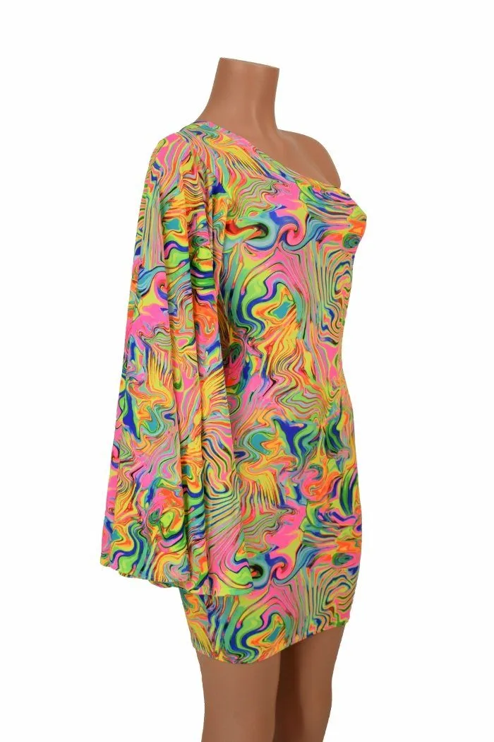 One Shoulder Fan Sleeve Dress