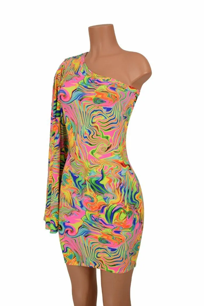 One Shoulder Fan Sleeve Dress