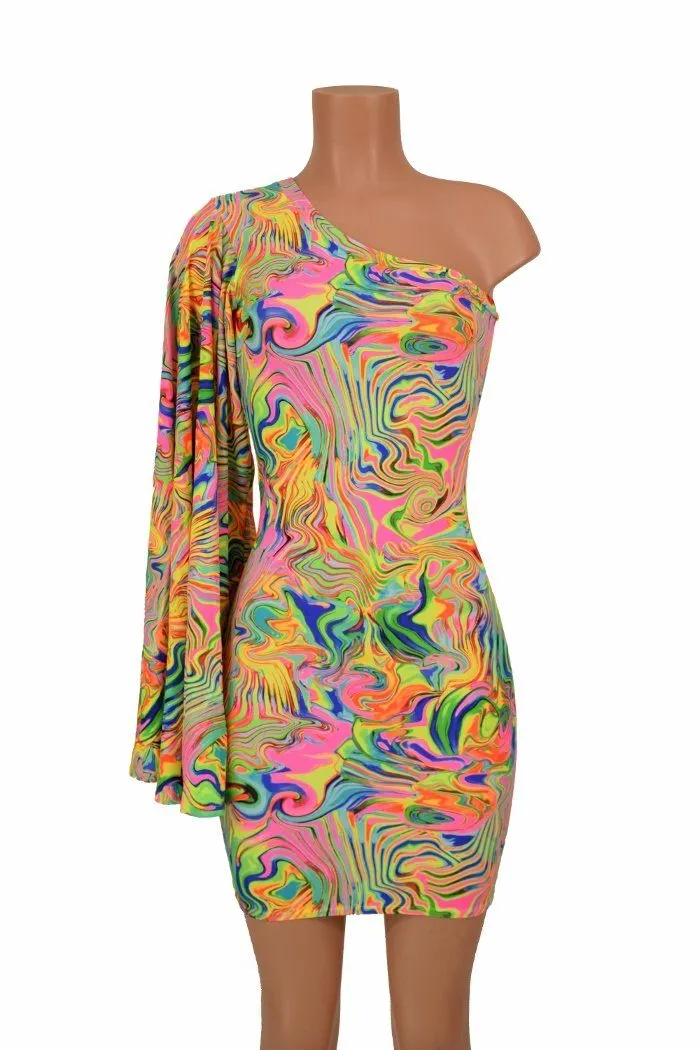 One Shoulder Fan Sleeve Dress