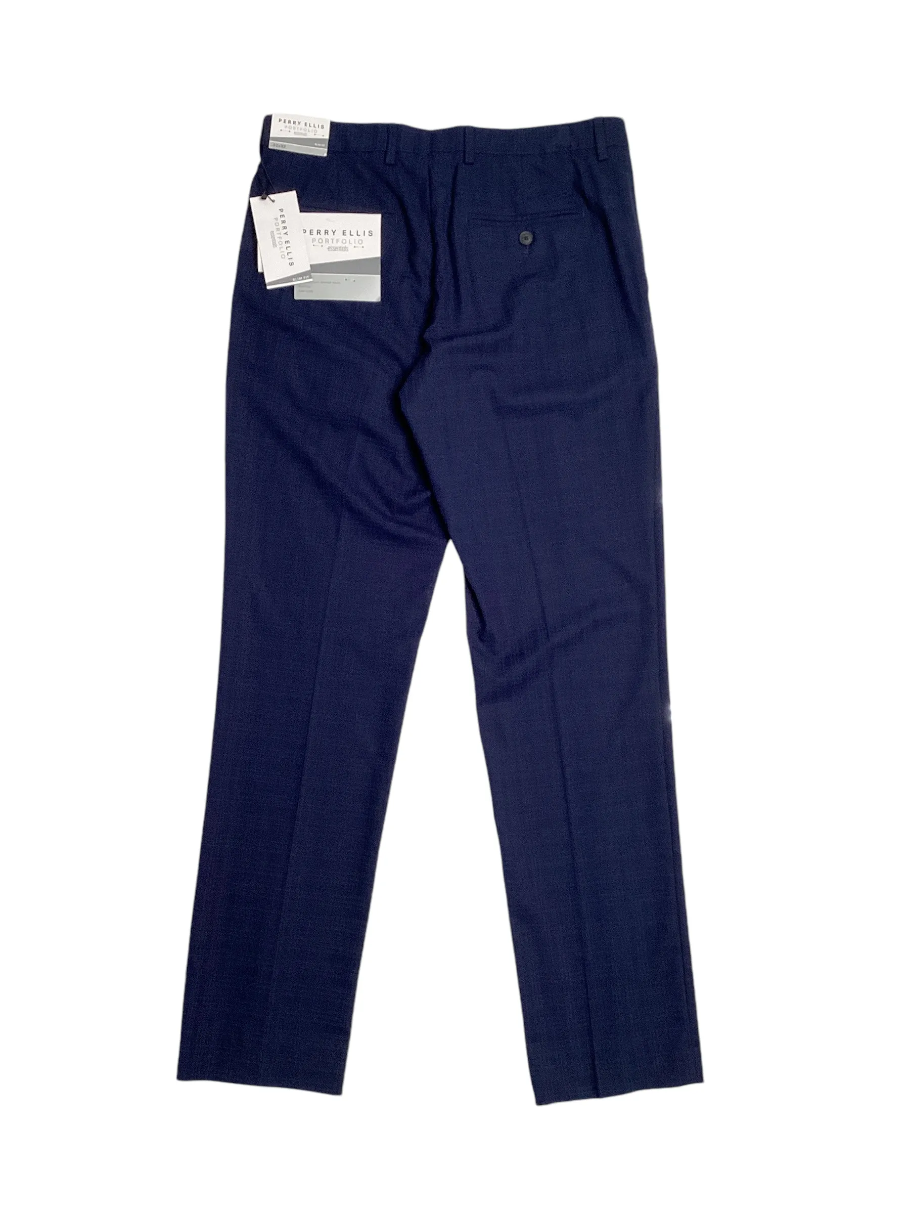 Perry Ellis Portfolio Men's Slim Fit Flat Front Pants Navy Blue 34 x 29