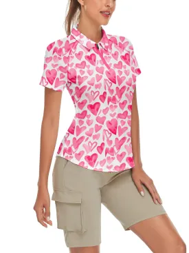 Pink Heart Short-sleeve Golf Polo for Women
