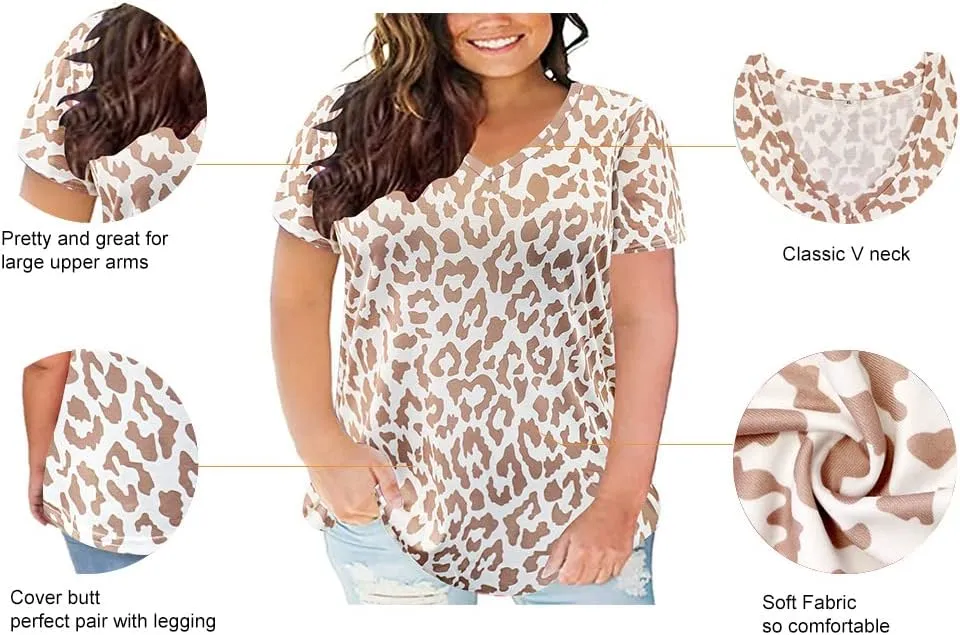 RITERA Women Plus Size Tops Tie Dye V Neck Shirt Floral Camo Summer Short Sleeve Tunic Oversized Ladies Blouse XL-5XL