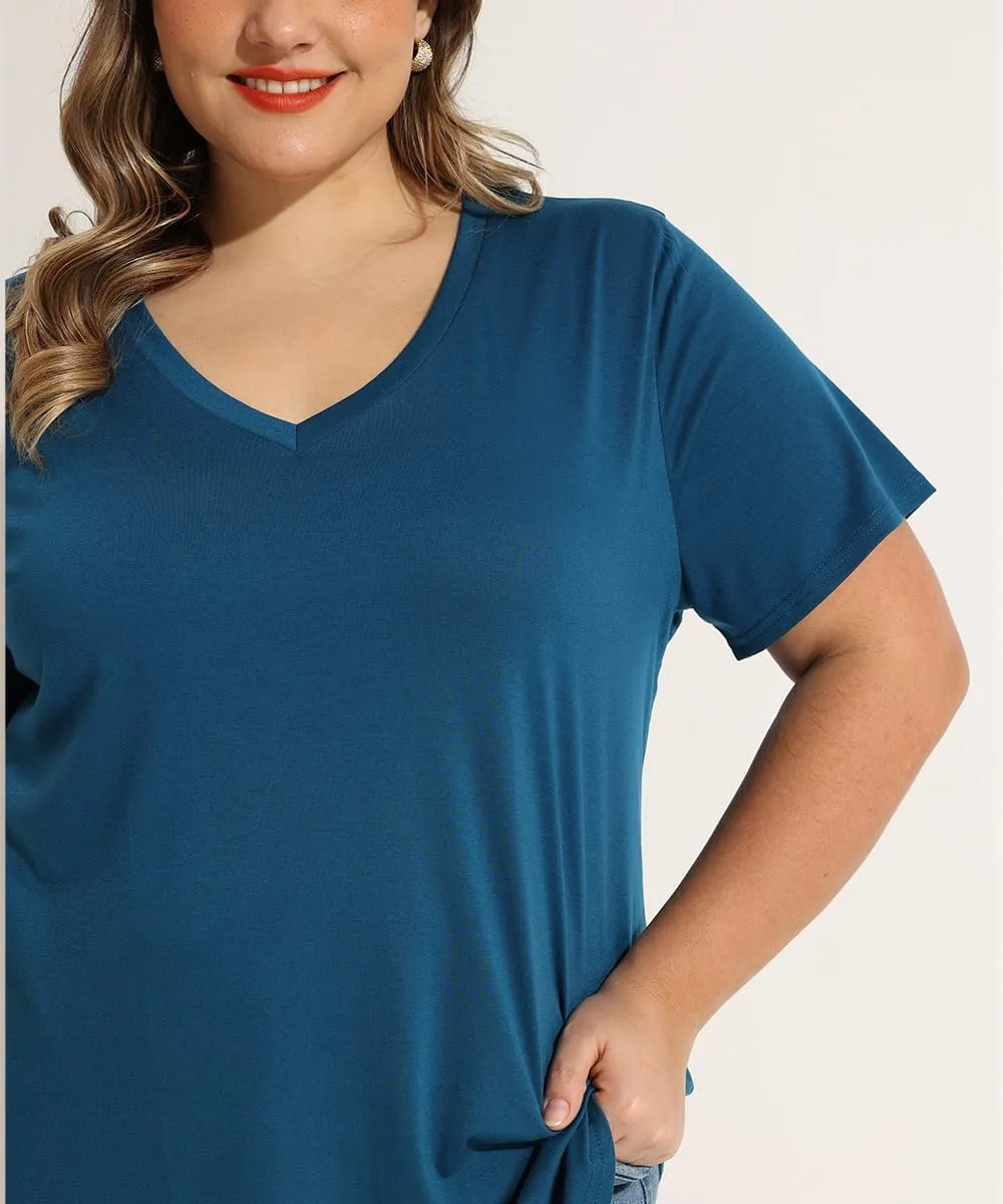 RITERA Women Plus Size Tops Tie Dye V Neck Shirt Floral Camo Summer Short Sleeve Tunic Oversized Ladies Blouse XL-5XL