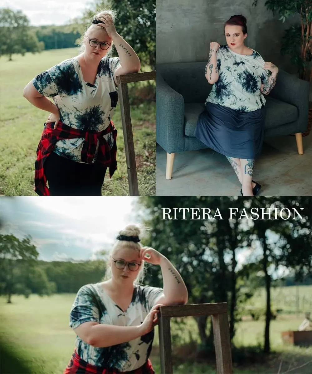 RITERA Women Plus Size Tops Tie Dye V Neck Shirt Floral Camo Summer Short Sleeve Tunic Oversized Ladies Blouse XL-5XL