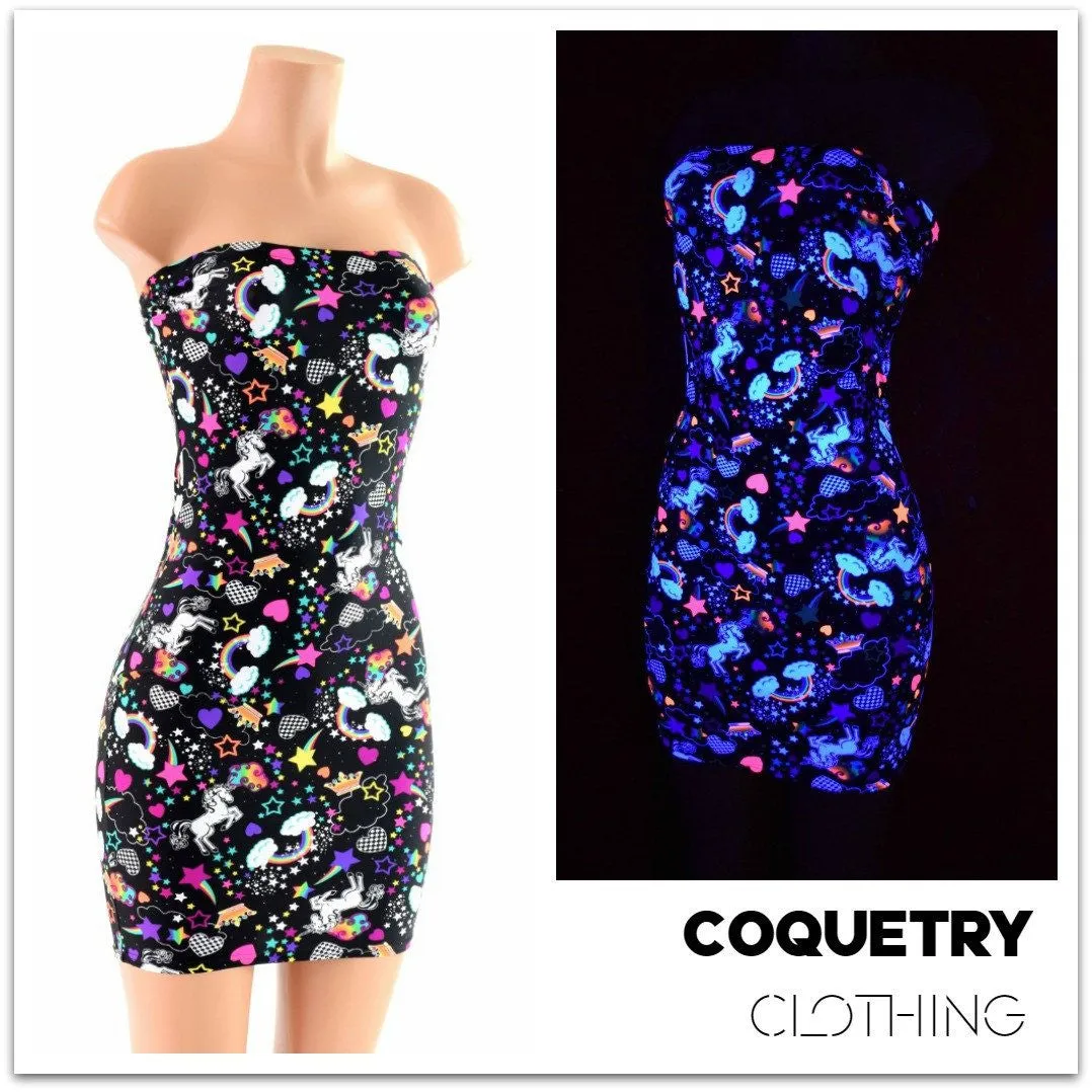 Strapless Unicorn & Rainbow Print Dress