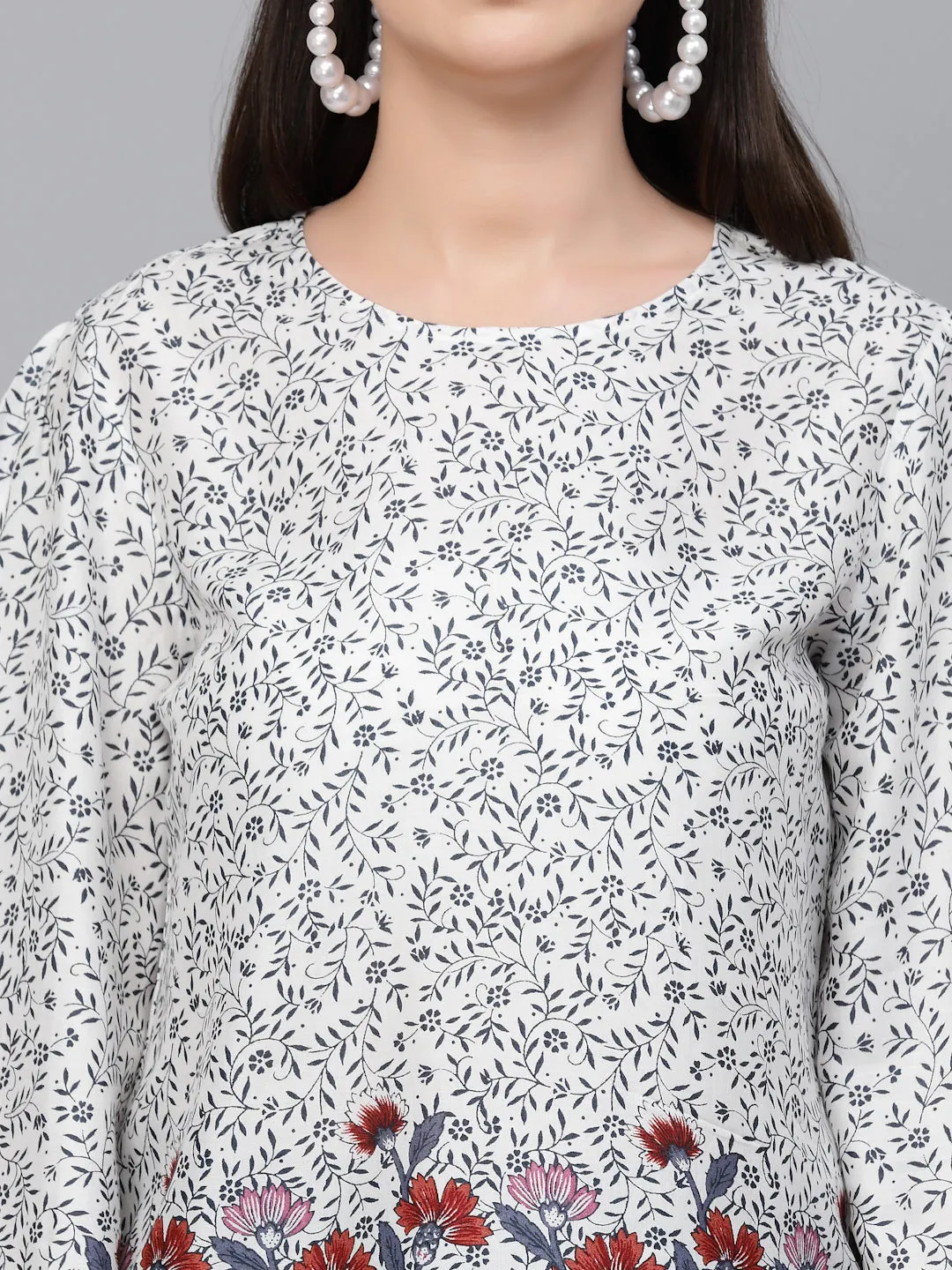 Style Quotient Women white And Grey Floral Printed Smart Casual Top