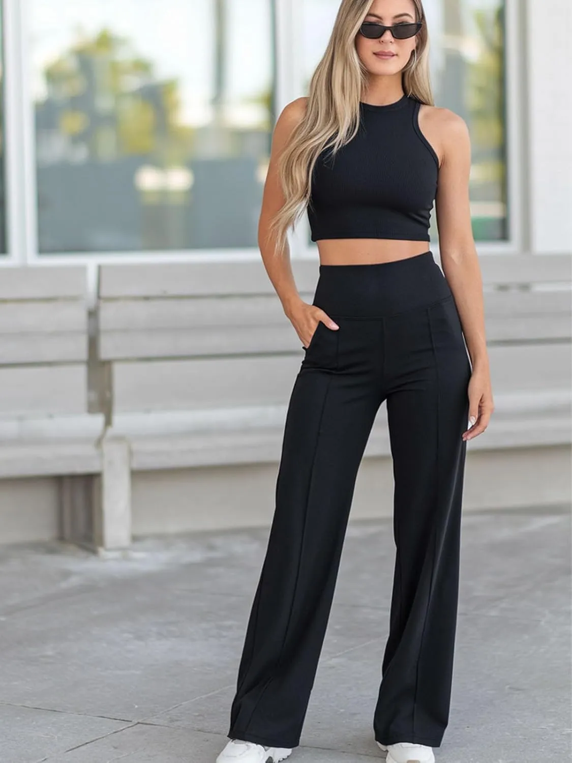 Wide Leg Yoga Pants Women with Pockets High Waist Stretch Casual Sweatpants Comfy Sports Lounge Pants