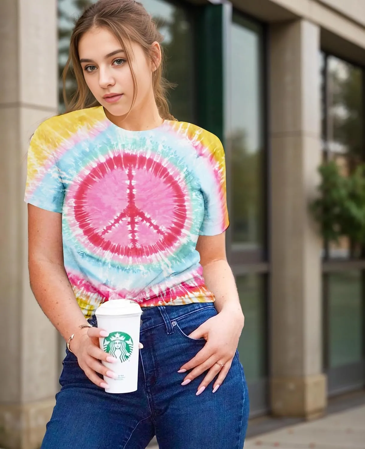 Women Hippie Shirt 60s 70s Tie Dye Hippie Costume T-Shirt Peace Love Tshirt Vintage Graphic Tee Tops