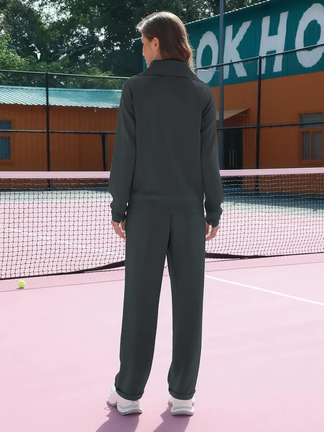 Women's 2 Piece Sets Sweatsuit Lapel Half Zip Sweatshirt Sweatpants Lounge Matching Sets Fall Outfits