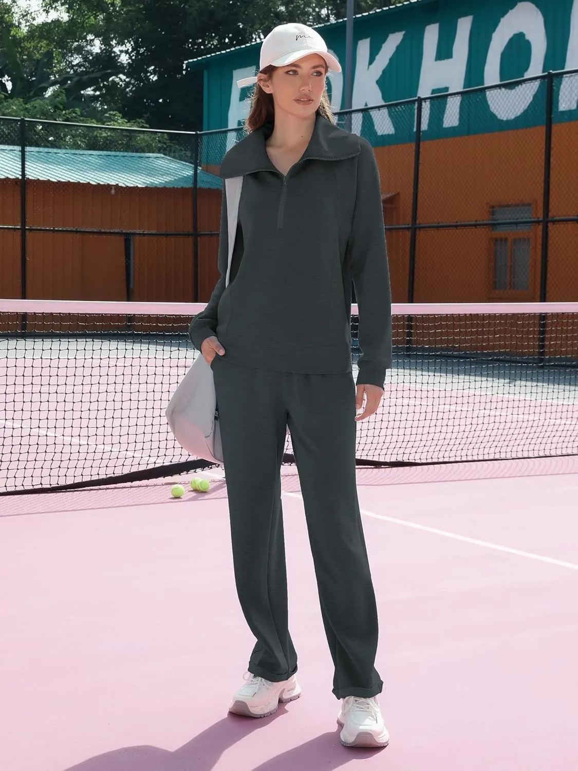 Women's 2 Piece Sets Sweatsuit Lapel Half Zip Sweatshirt Sweatpants Lounge Matching Sets Fall Outfits