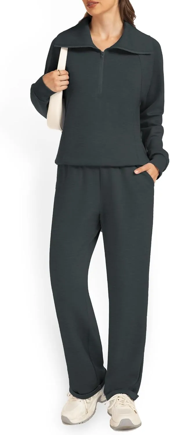 Women's 2 Piece Sets Sweatsuit Lapel Half Zip Sweatshirt Sweatpants Lounge Matching Sets Fall Outfits