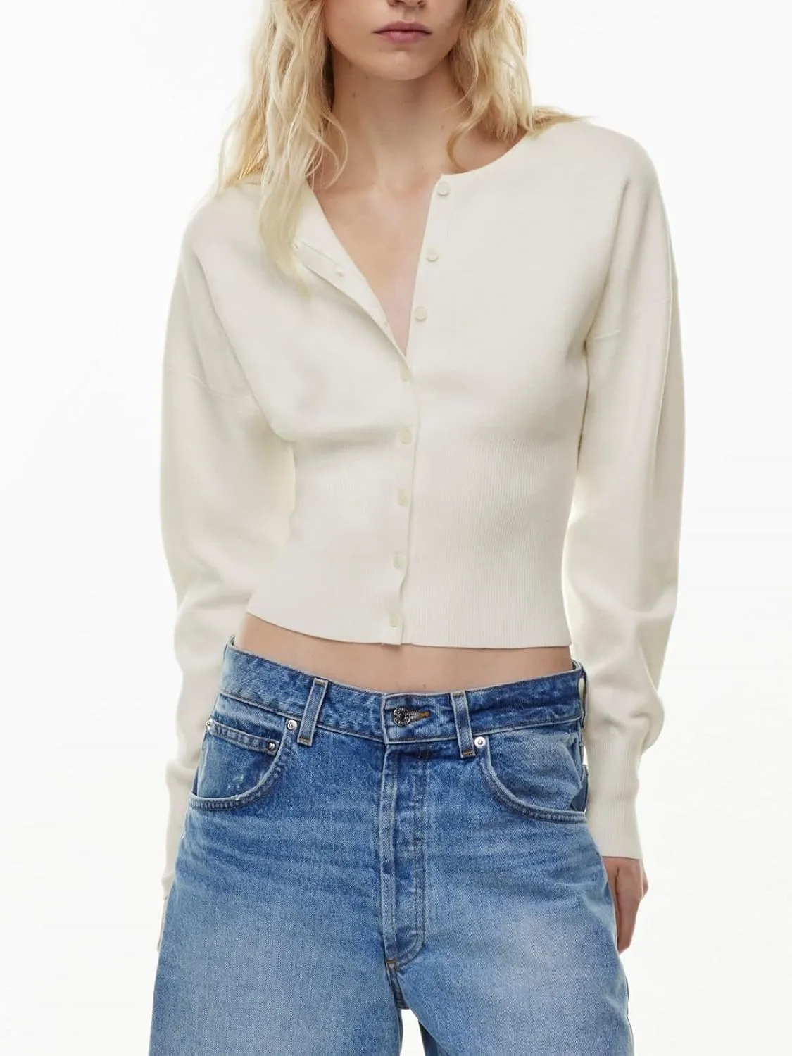 Womens Cropped Sweaters Fall Button Down V Neck Long Sleeve Pullover Solid Casual Ribbed Knit Slim Fit Cardigan