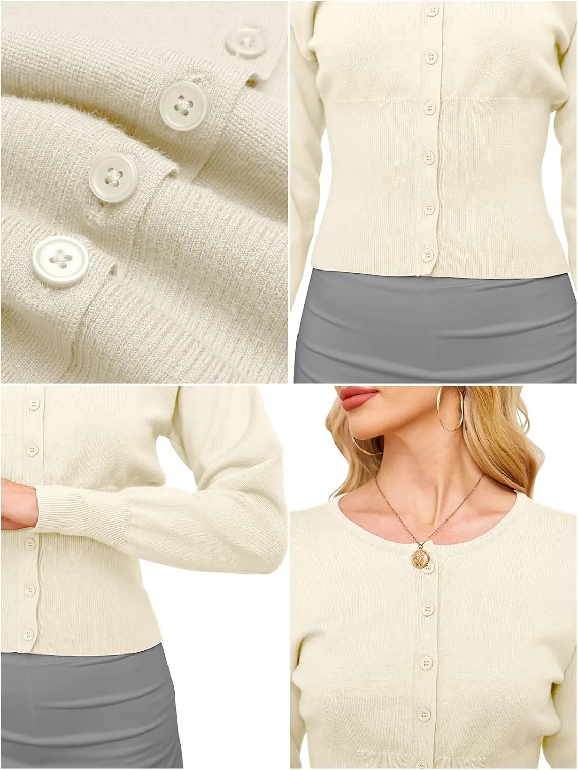 Womens Cropped Sweaters Fall Button Down V Neck Long Sleeve Pullover Solid Casual Ribbed Knit Slim Fit Cardigan