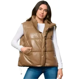 Women's Khaki Sleeveless Puffer Vest – Zip-Up Jacket with Pockets