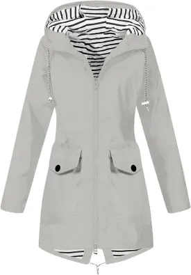 Womens Rain Jacket with Hood Waterproof Packable Raincoat Lightweight Windbreaker Trench Coat Spring Fall Jackets
