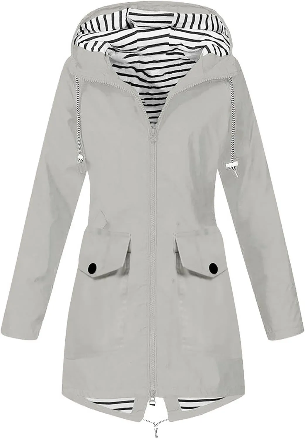 Womens Rain Jacket with Hood Waterproof Packable Raincoat Lightweight Windbreaker Trench Coat Spring Fall Jackets