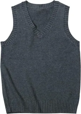 Womens V Neck Sweater Vest School Uniform Solid Color Sleeveless Knit Sweaters Pullover Tank Tops