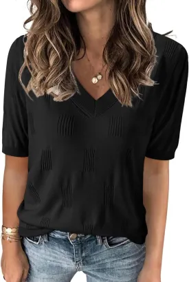 Zeagoo Womens Short Sleeve Sweaters Soft Casual V Neck Pullover Tops Lightweight Knit Sweater Blouse